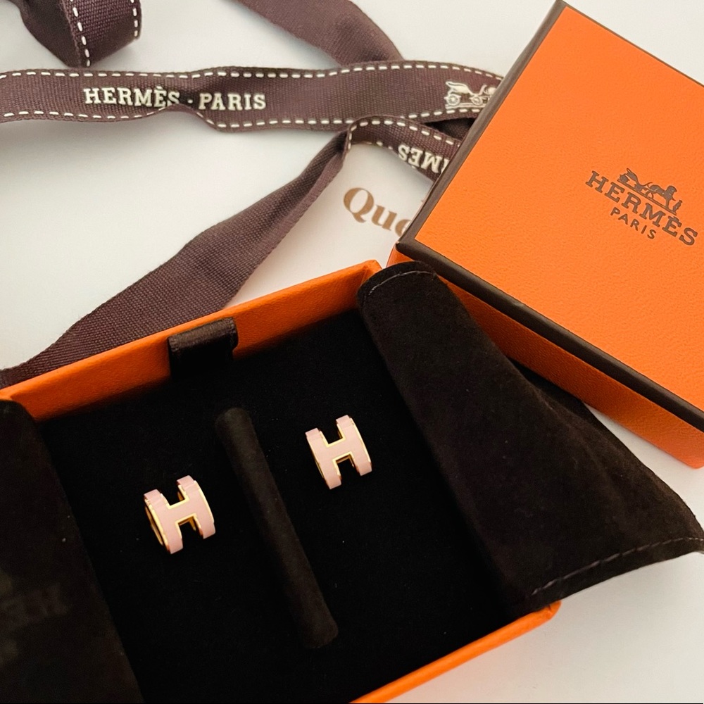 NIB Hermes Mini Pop H Earrings in Rose Cold & Rose Dragged